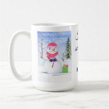 Snowman pink scarf candy-cane Happy snow days 