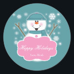 Snowman Pink & Teal Christmas Holiday Sticker<br><div class="desc">Snowman Pink & Teal Christmas Holiday Sticker. Customize with any text.</div>