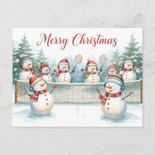 Snowman play tennis Christmas watercolor Holiday Postcard