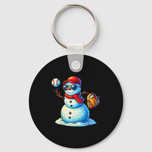 Snowman Playing Baseball As Tcher Boys Teens Chris Keychain (Front)
