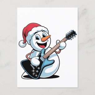 Snowman Playing Electric Guitar Santa Christmas Invitation Postcard