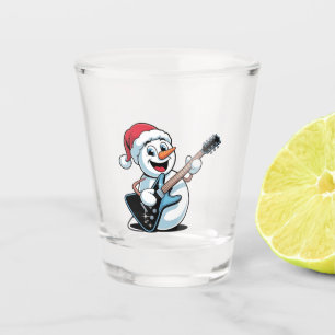 Snowman Playing Electric Guitar Santa Christmas Shot Glass