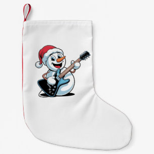 Snowman Playing Electric Guitar Santa Christmas Small Christmas Stocking