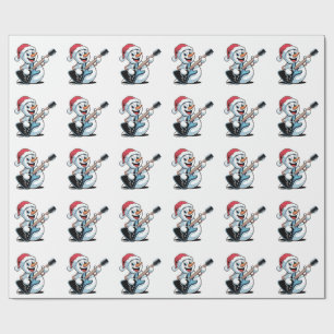 Snowman Playing Electric Guitar Santa Christmas Wrapping Paper
