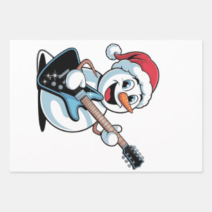 Snowman Playing Electric Guitar Santa Christmas Wrapping Paper Sheet