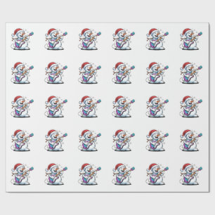 Snowman Playing Guitar Electric Rock Christmas Wrapping Paper