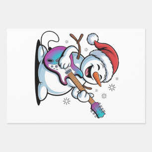 Snowman Playing Guitar Electric Rock Christmas Wrapping Paper Sheet
