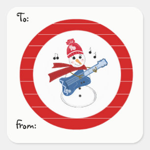 Snowman Playing Guitar Square Sticker
