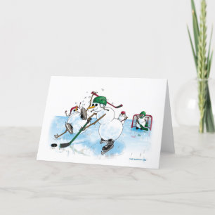 Snowman playing hockey! thank you card
