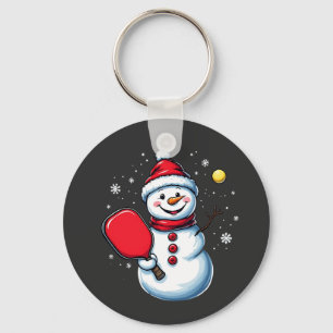 Snowman Playing Pickleball Sport Christmas Lover Keychain