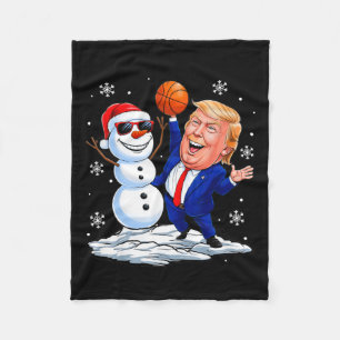 Snowman Plays Basketball With Trump Christmas Funn Fleece Blanket