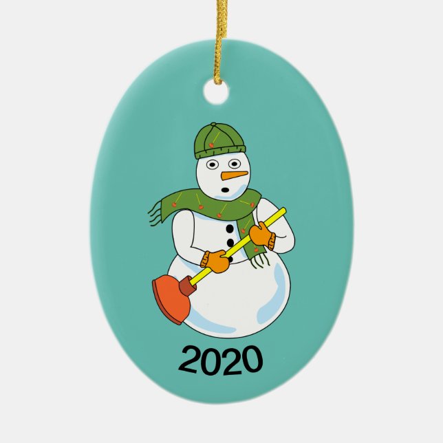 Snowman Plumber Ceramic Ornament (Front)