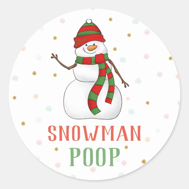 Snowman Poop Sticker Christmas Party Favour Labels (Front)