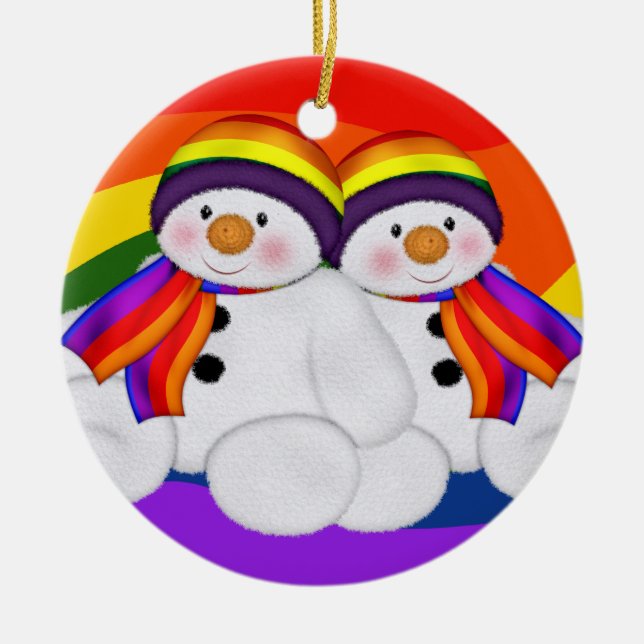 Snowman Pride (2 sided, add own text) Ceramic Ornament (Front)