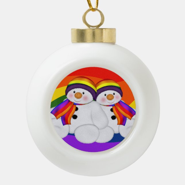 Snowman Pride Ceramic Ball Christmas Ornament (Front)