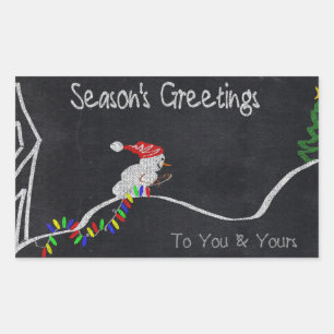 Snowman Pulling Christmas Lights Modern Holiday Sticker