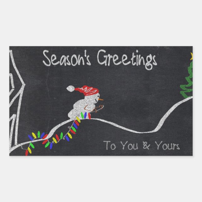 Snowman Pulling Christmas Lights Modern Holiday Sticker (Front)