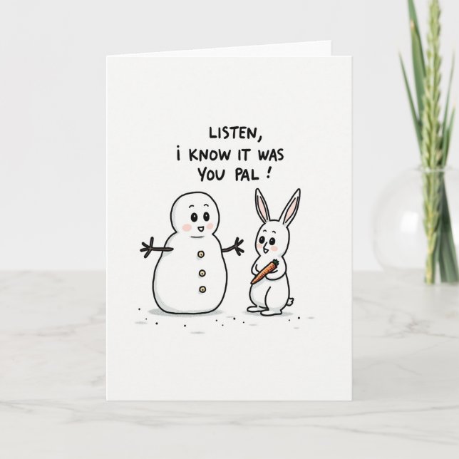 Snowman Rabbit Funny Carrot Card (Front)