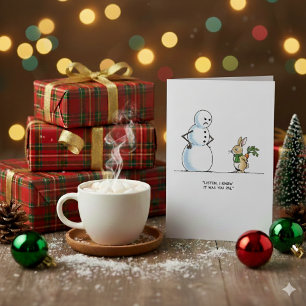Snowman Rabbit Mystery Funny Xmas Greeting Holiday Card