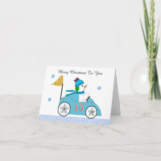 Snowman Race Car Driver Holiday Card