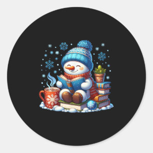 Snowman Reading Book Lovers Christmas Bookworm Lib Classic Round Sticker