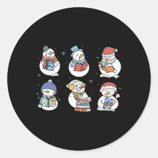 Snowman Reading Book Santa Christmas Bookish Teach Classic Round Sticker