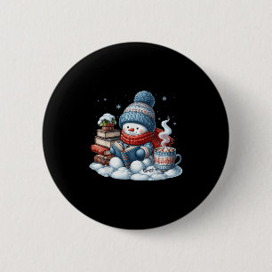 Snowman Reading Books Lovers Librarian Bookworm Ch 2 Inch Round Button