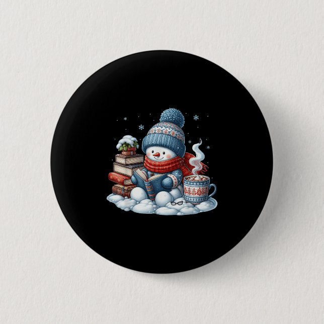 Snowman Reading Books Lovers Librarian Bookworm Ch 2 Inch Round Button (Front)