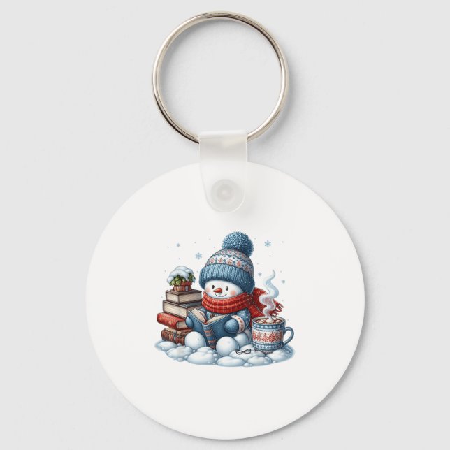 Snowman Reading Books Lovers Librarian Bookworm Ch Keychain (Front)