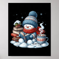 Snowman Reading Books Lovers Librarian Bookworm Ch