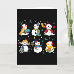 Snowman Reading Books Teacher Christmas Librarian  Card