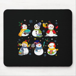 Snowman Reading Books Teacher Christmas Librarian Mouse Pad