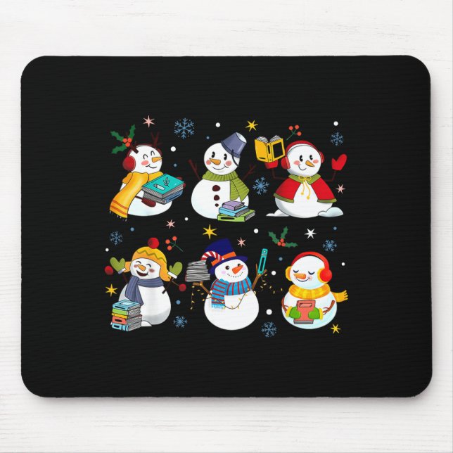 Snowman Reading Books Teacher Christmas Librarian  Mouse Pad (Front)