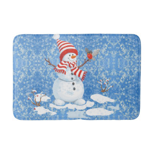 Snowman Red Bird Christmas Bathroom Bath Mat