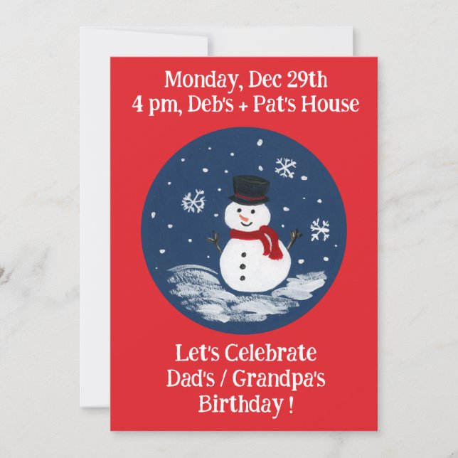 Snowman Red Birthday Party Invitation (Front)
