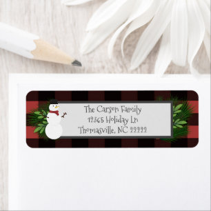 Snowman Red Buffalo Plaid Address Labels