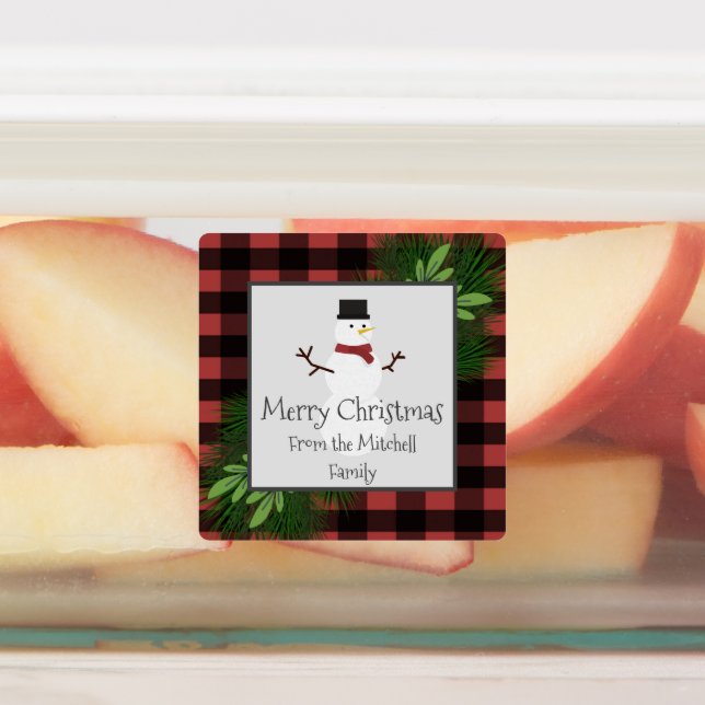 Snowman Red Buffalo Plaid Baking Labels (Affixed)