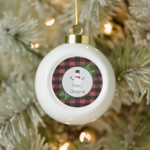 Snowman Red Buffalo Plaid Framed Ornament