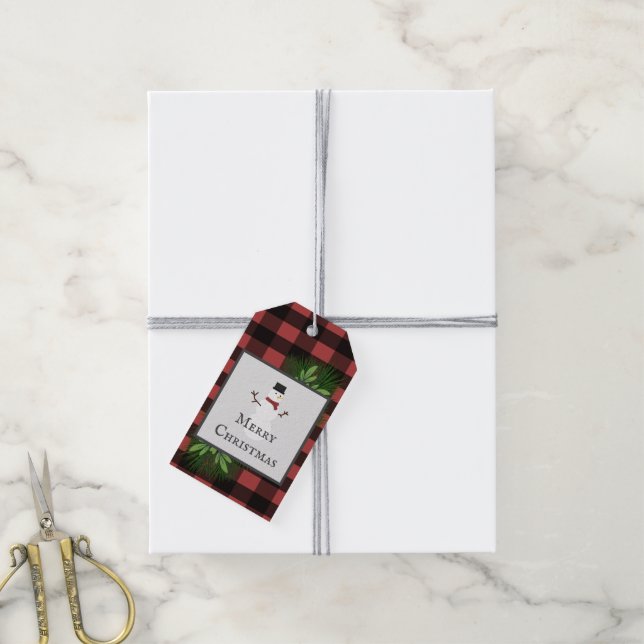 Snowman Red Buffalo Plaid Gift Tag (With Twine)