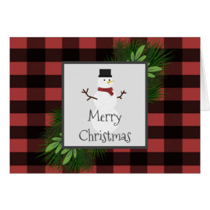 Snowman Red Buffalo Plaid Greeting Card