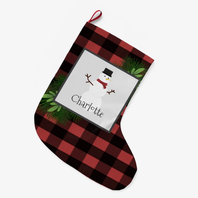Snowman Red Buffalo Plaid Stocking (Front (Hanging))