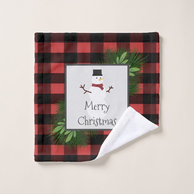 Snowman Red Buffalo Plaid Towel Set (Wash Cloth)