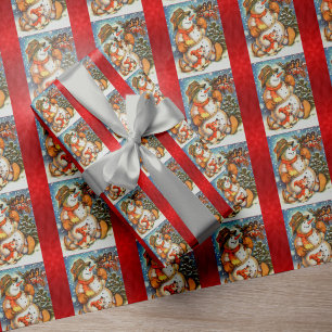 Snowman Red Christmas Wrapping Papper Wrapping Paper
