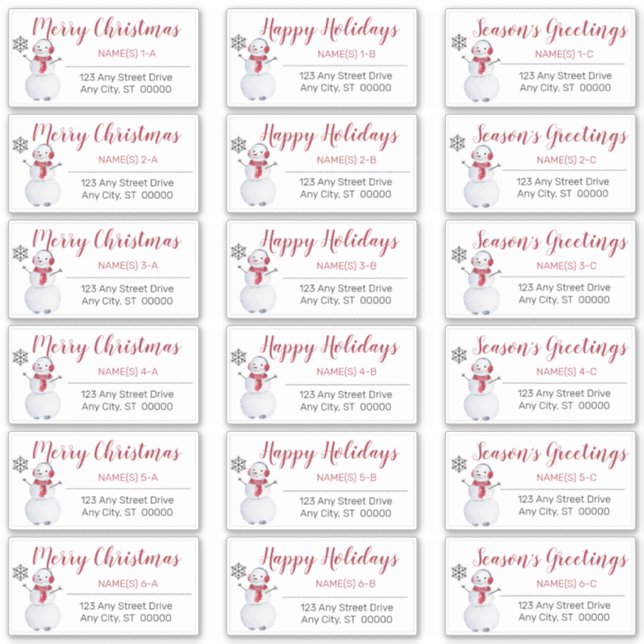 Snowman Red | Grey Christmas Address Labels (Front)