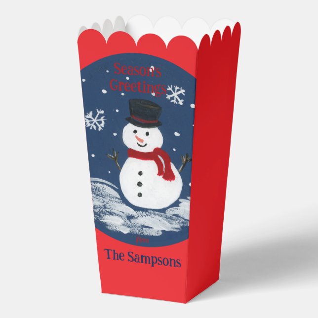 Snowman Red PERSONALIZE Cookie Popcorn Box (Front)
