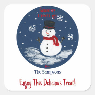 Snowman Red PERSONALIZE  Square Sticker