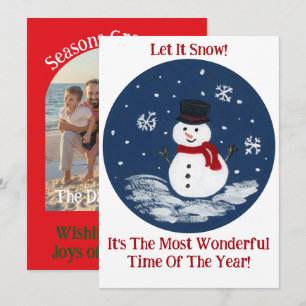 Snowman Red Wonderful Time Year YOUR PHOTO  Holiday Card