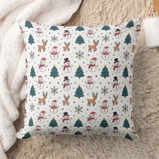Snowman Reindeer Christmas Tree Pattern Throw Pillow