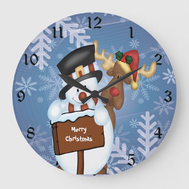 Snowman & Reindeer Large Clock (Front)