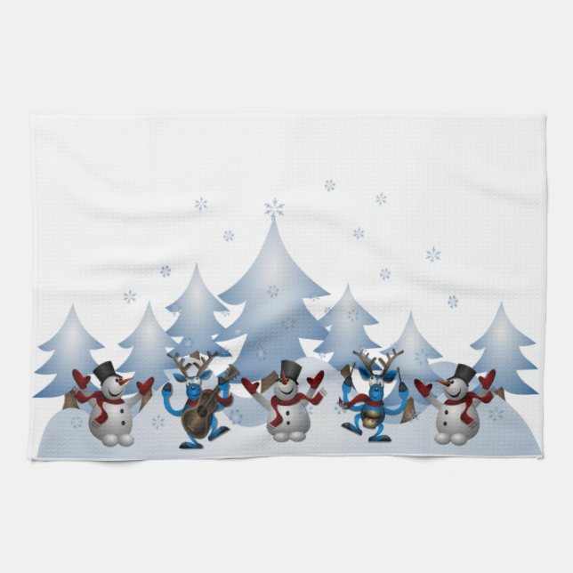 Snowman Reindeer Winter Holiday Christmas Kitchen Towel (Horizontal)